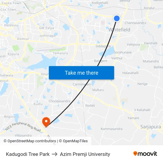 Kadugodi Tree Park to Azim Premji University map