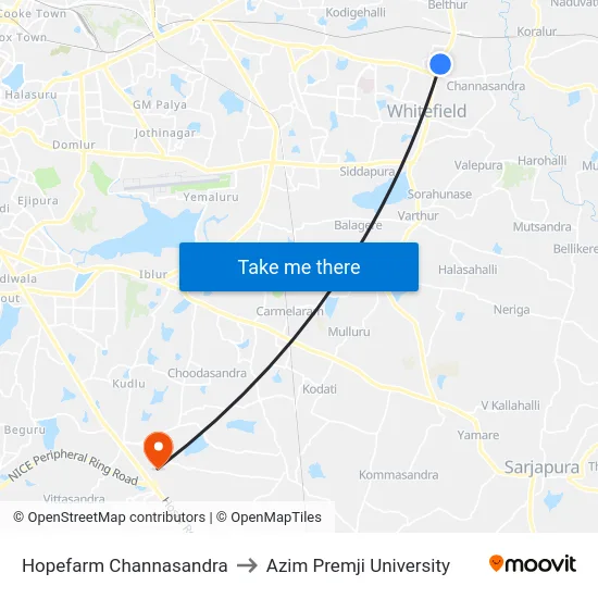 Hopefarm Channasandra to Azim Premji University map
