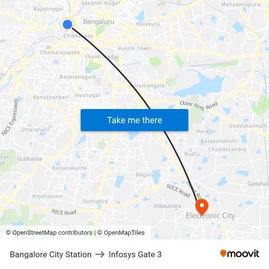 Bangalore City Station to Infosys Gate 3 map