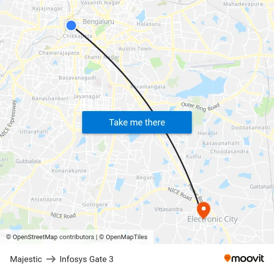 Majestic to Infosys Gate 3 map
