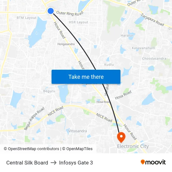Central Silk Board to Infosys Gate 3 map