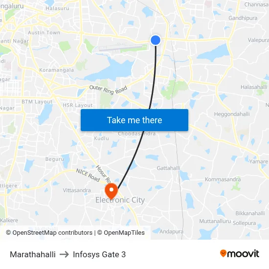 Marathahalli to Infosys Gate 3 map