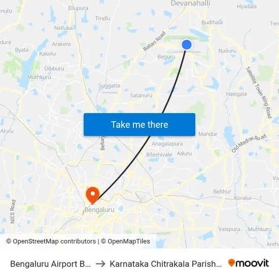 Bengaluru Airport BLR to Karnataka Chitrakala Parishath map