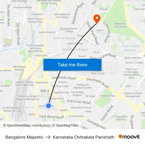 Bangalore Majestic to कर्नाटक चित्रकला परिषद् map