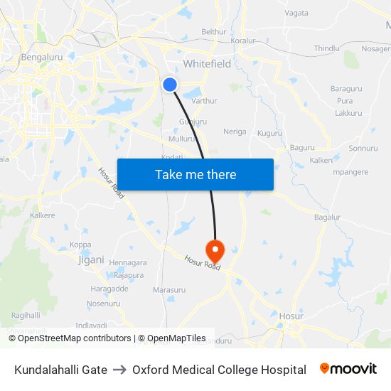 Kundalahalli Gate to Oxford Medical College Hospital map