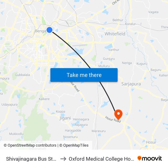 Shivajinagara Bus Station to Oxford Medical College Hospital map