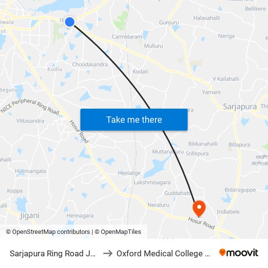 Sarjapura Ring Road Junction to Oxford Medical College Hospital map