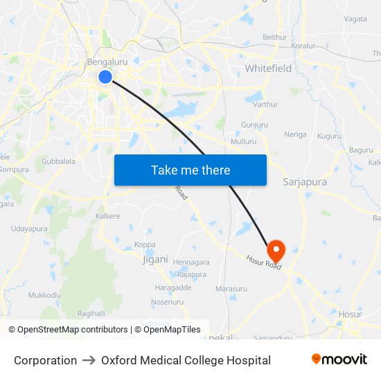 Corporation to Oxford Medical College Hospital map