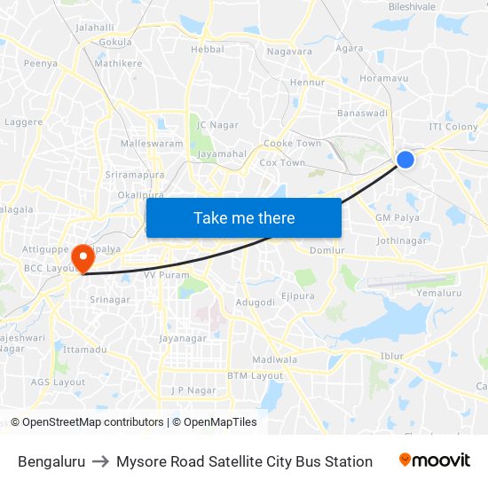 Bengaluru to Mysore Road Satellite City Bus Station map