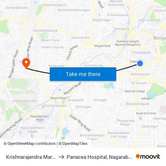 Krishnarajendra Market to Panacea Hospital, Nagarabhavi map