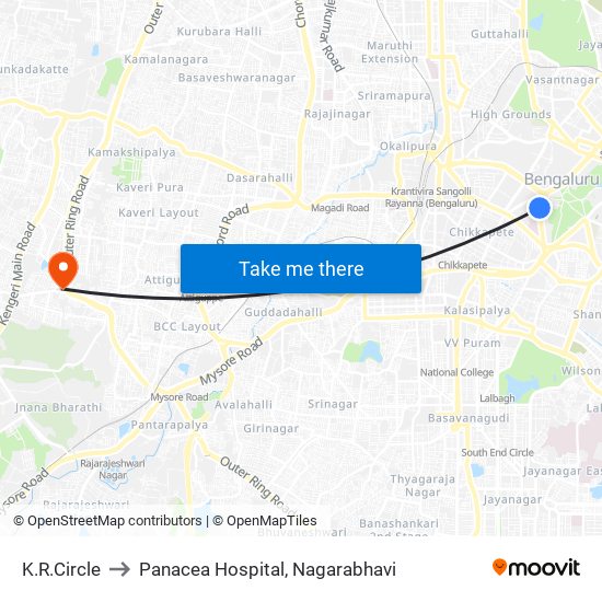 K.R.Circle to Panacea Hospital, Nagarabhavi map