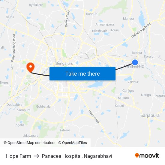 Hope Farm to Panacea Hospital, Nagarabhavi map