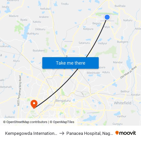 Kempegowda International Airport to Panacea Hospital, Nagarabhavi map