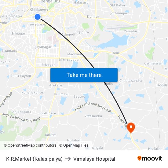 K.R.Market (Kalasipalya) to Vimalaya Hospital map