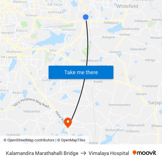 Kalamandira  Marathahalli Bridge to Vimalaya Hospital map