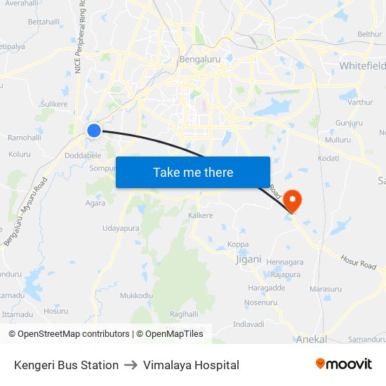 Kengeri Bus Station to Vimalaya Hospital map