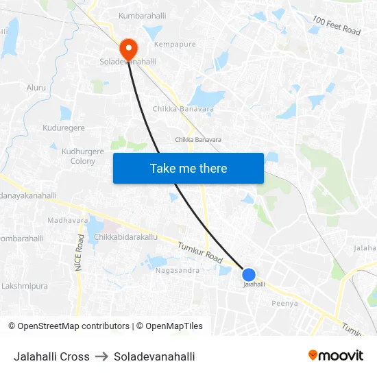 Jalahalli Cross to Soladevanahalli map