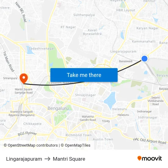 Lingarajapuram to Mantri Square map
