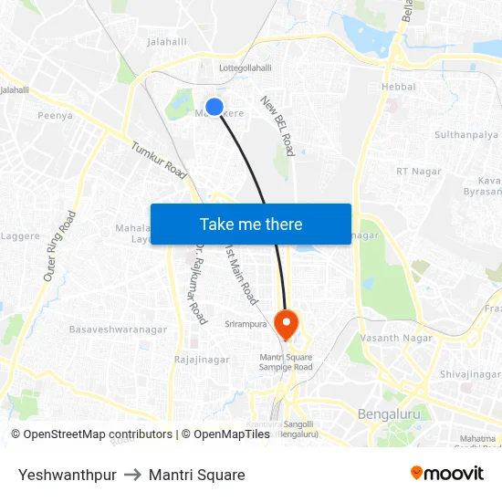 Yeshwanthpur to Mantri Square map