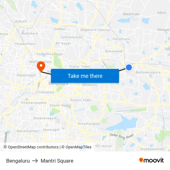 Bengaluru to Mantri Square map