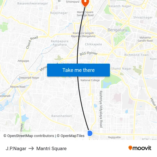 J.P.Nagar to Mantri Square map