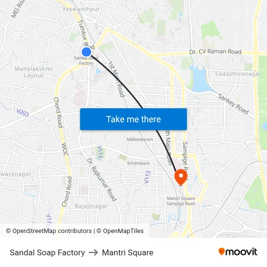 Sandal Soap Factory to Mantri Square map