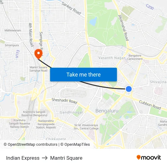 Indian Express to Mantri Square map