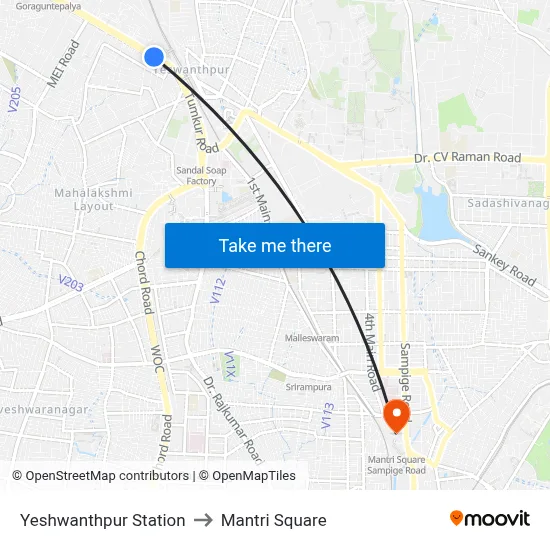 Yeshwanthpur Station to Mantri Square map