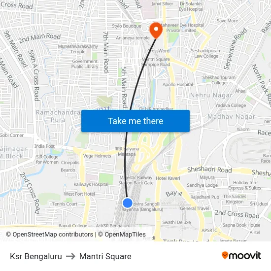 Ksr Bengaluru to Mantri Square map