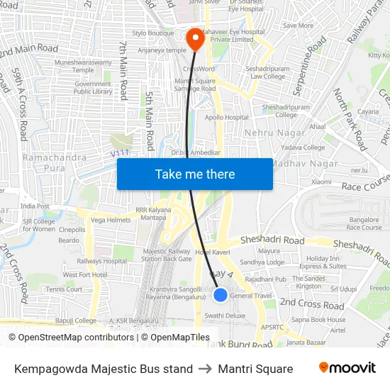 Kempagowda Majestic Bus stand to Mantri Square map
