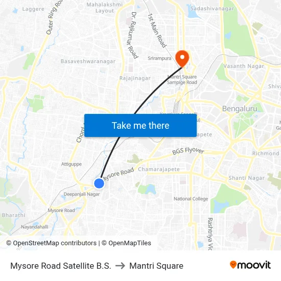 Mysore Road Satellite B.S. to Mantri Square map