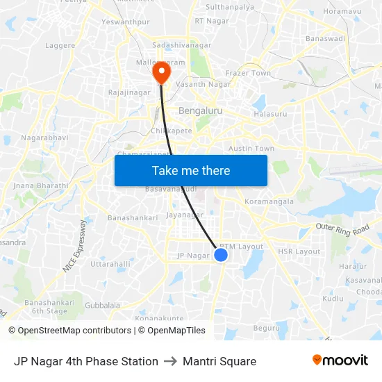 JP Nagar 4th Phase Station to Mantri Square map