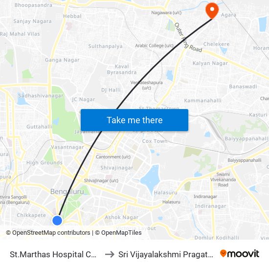 St.Marthas Hospital Corporation to Sri Vijayalakshmi Pragathi Hospital map