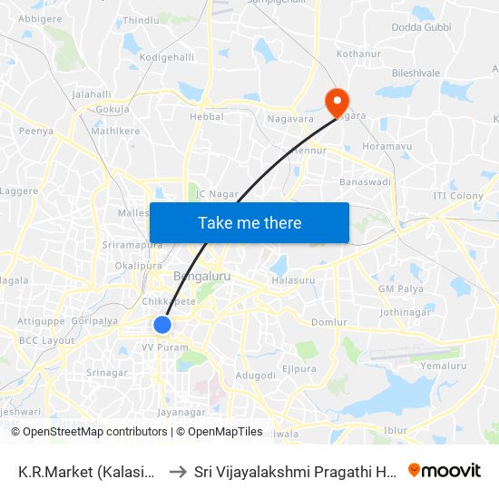 K.R.Market (Kalasipalya) to Sri Vijayalakshmi Pragathi Hospital map