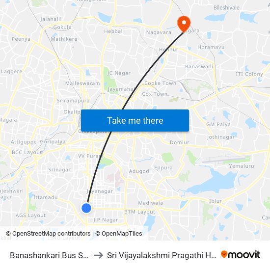 Banashankari Bus Station to Sri Vijayalakshmi Pragathi Hospital map