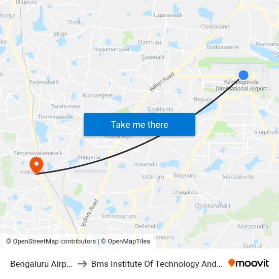 Bengaluru Airport BLR to Bms Institute Of Technology And Management map