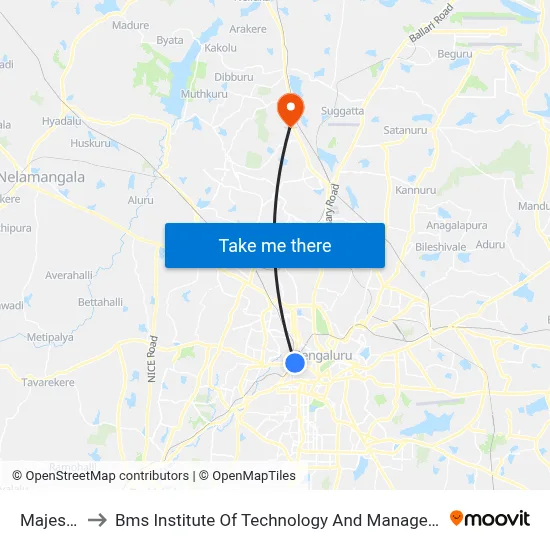 Majestic to Bms Institute Of Technology And Management map