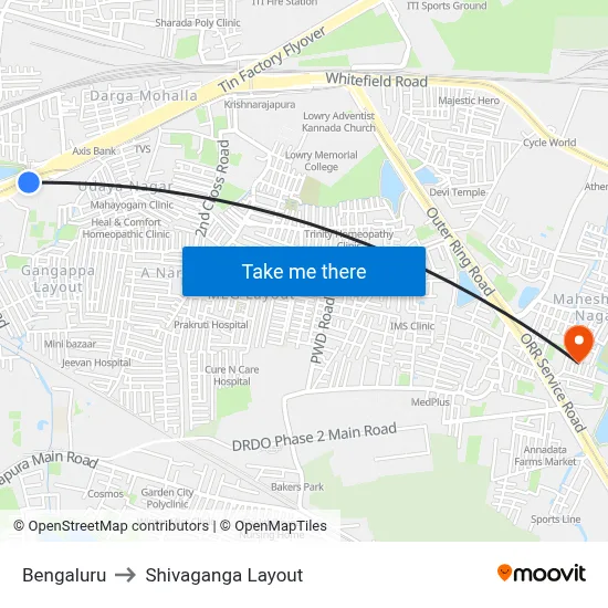 Bengaluru to Shivaganga Layout map