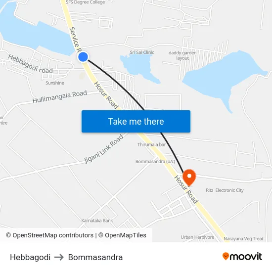 Hebbagodi to Bommasandra map
