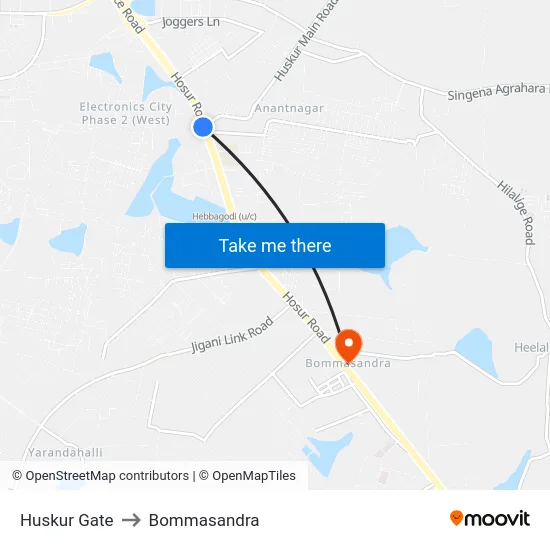 Huskur Gate to Bommasandra map