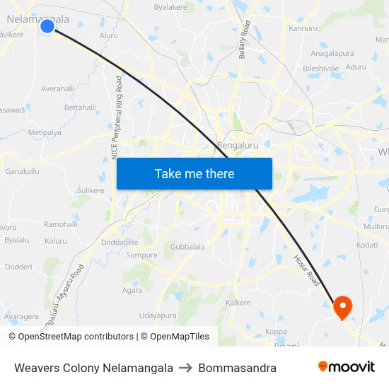 Weavers Colony Nelamangala to Bommasandra map