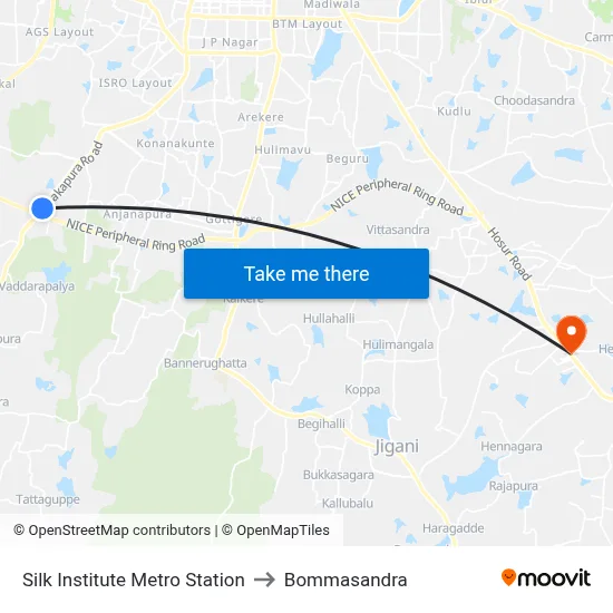Silk Institute Metro Station to Bommasandra map