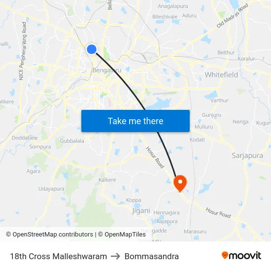 18th Cross Malleshwaram to Bommasandra map