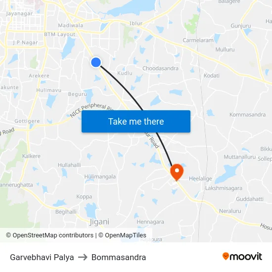 Garvebhavi Palya to Bommasandra map