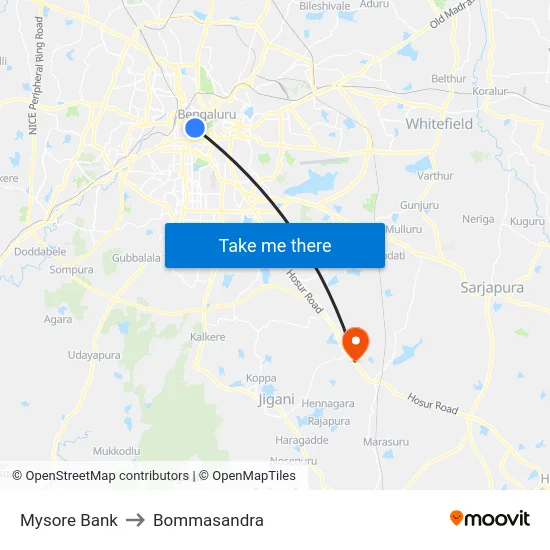 Mysore Bank to Bommasandra map