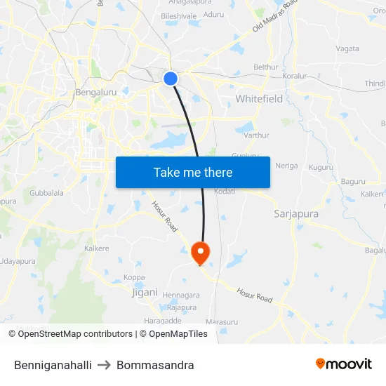 Benniganahalli to Bommasandra map