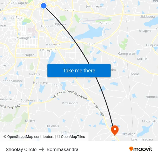 Shoolay Circle to Bommasandra map