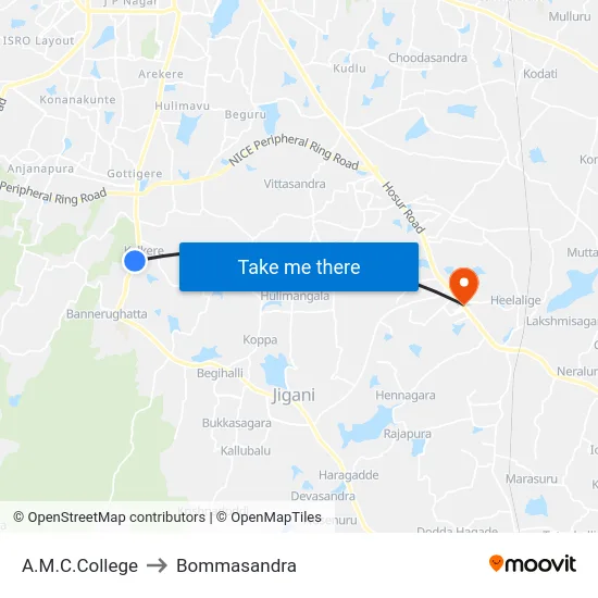 A.M.C.College to Bommasandra map