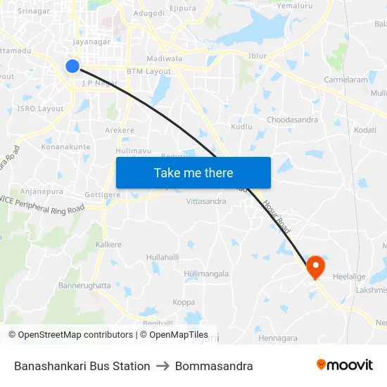 Banashankari Bus Station to Bommasandra map