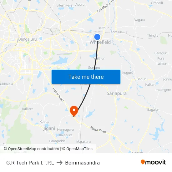G.R Tech Park I.T.P.L to Bommasandra map